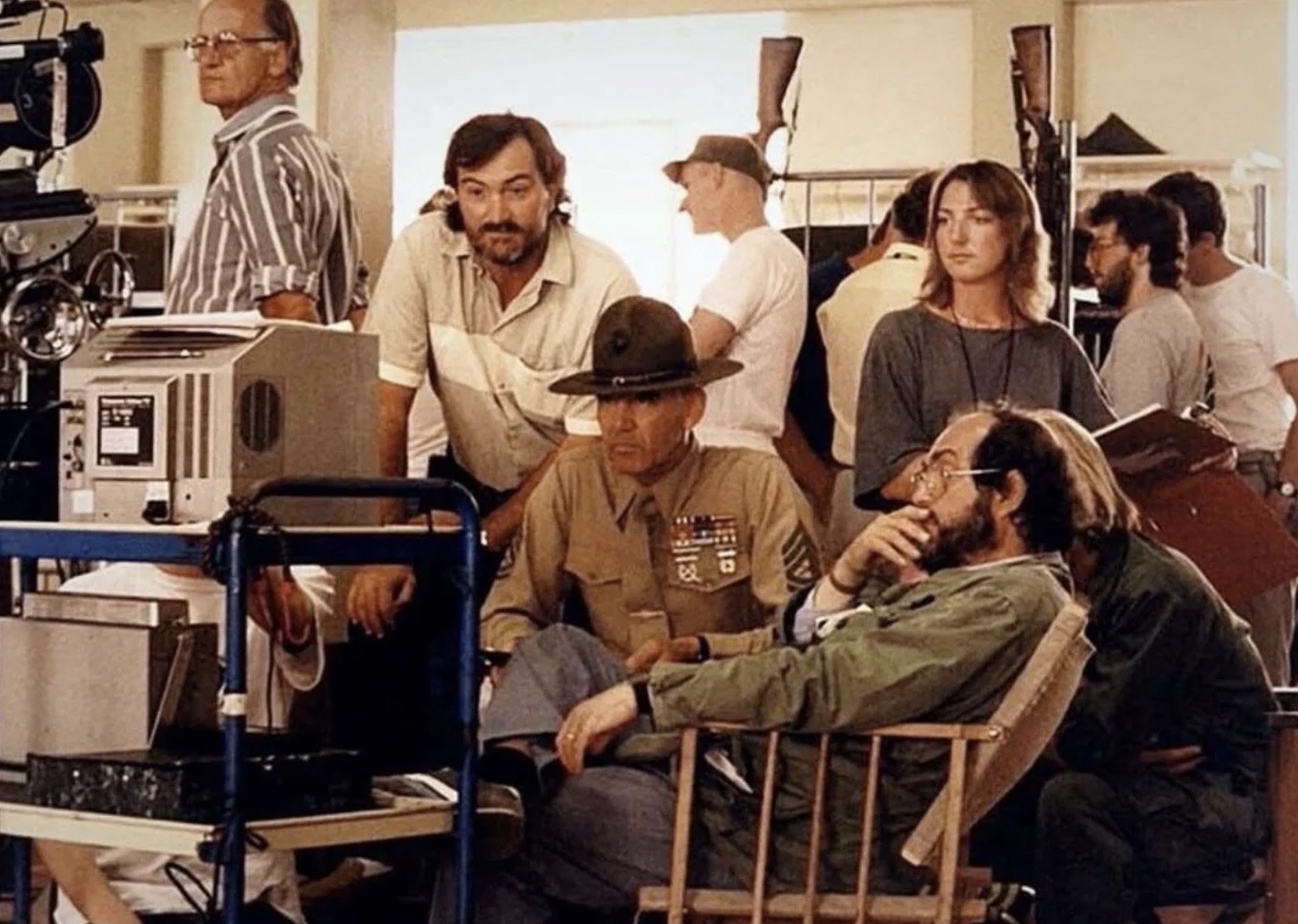 Kubrick looking over boot camp footage